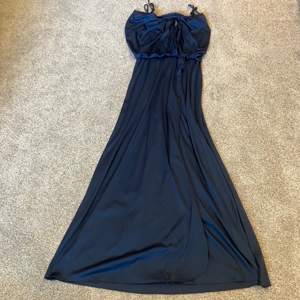 Vintage PBJ by Jerell Navy Blue Maxi Dress Keyhole Tie Strap Size 11 Homecoming